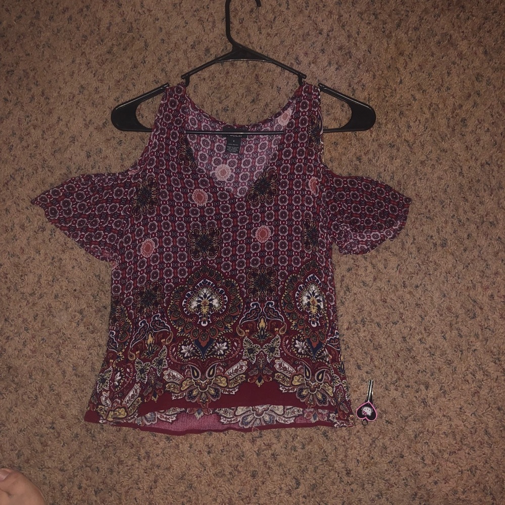 Red floral , off shoulder with strap blouse